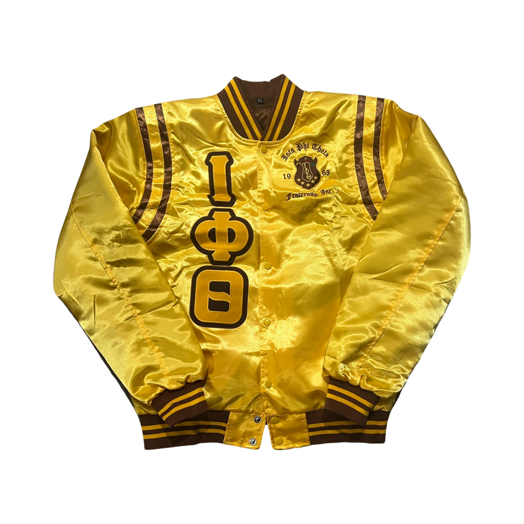Iota Phi Theta 2024 Homecoming Collection Bomber Jacket – Cream, Gold, and Brown