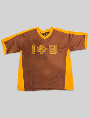 Iota Phi Theta Embroidered V-Neck Tee (Brown)