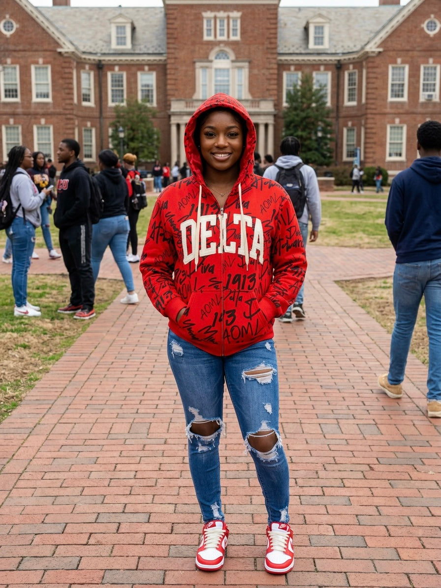 Delta Sigma Theta All Over Print Hoodie Red
