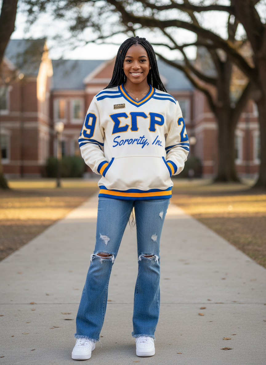 Cream Sigma Gamma Rho Embroidered Vintage 90's Style Sweatshirt