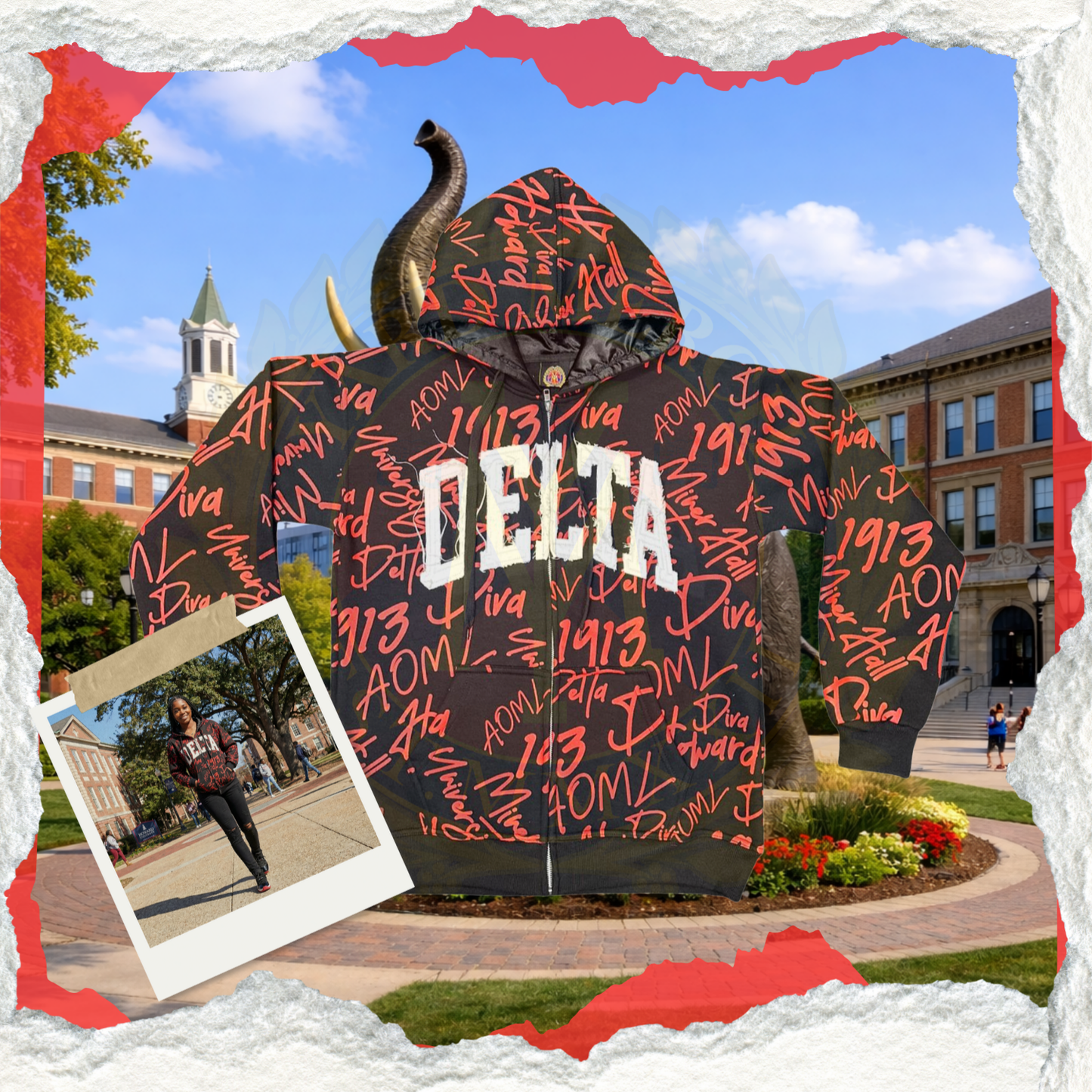 Delta Sigma Theta All Over Print Hoodie Black