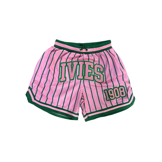 Alpha Kappa Alpha Ivies Pin Striped Embroidered Mesh Shorts