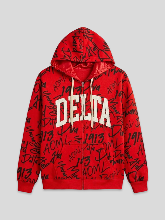 Delta Sigma Theta All Over Print Hoodie Red