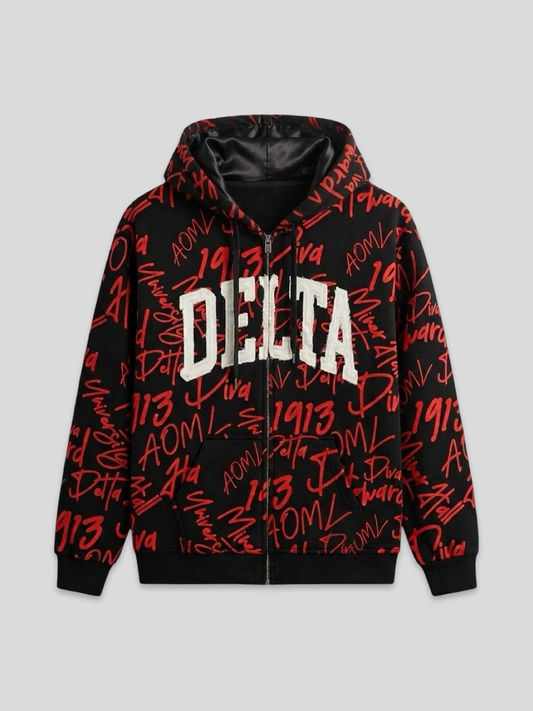 Delta Sigma Theta All Over Print Hoodie Black