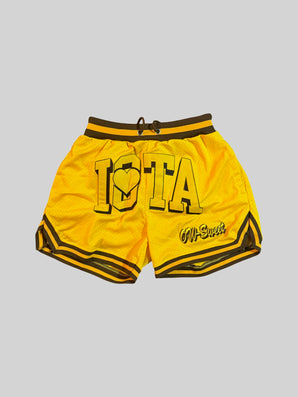 Iota Sweetheart Ow-Sweet Athletic Gold Shorts