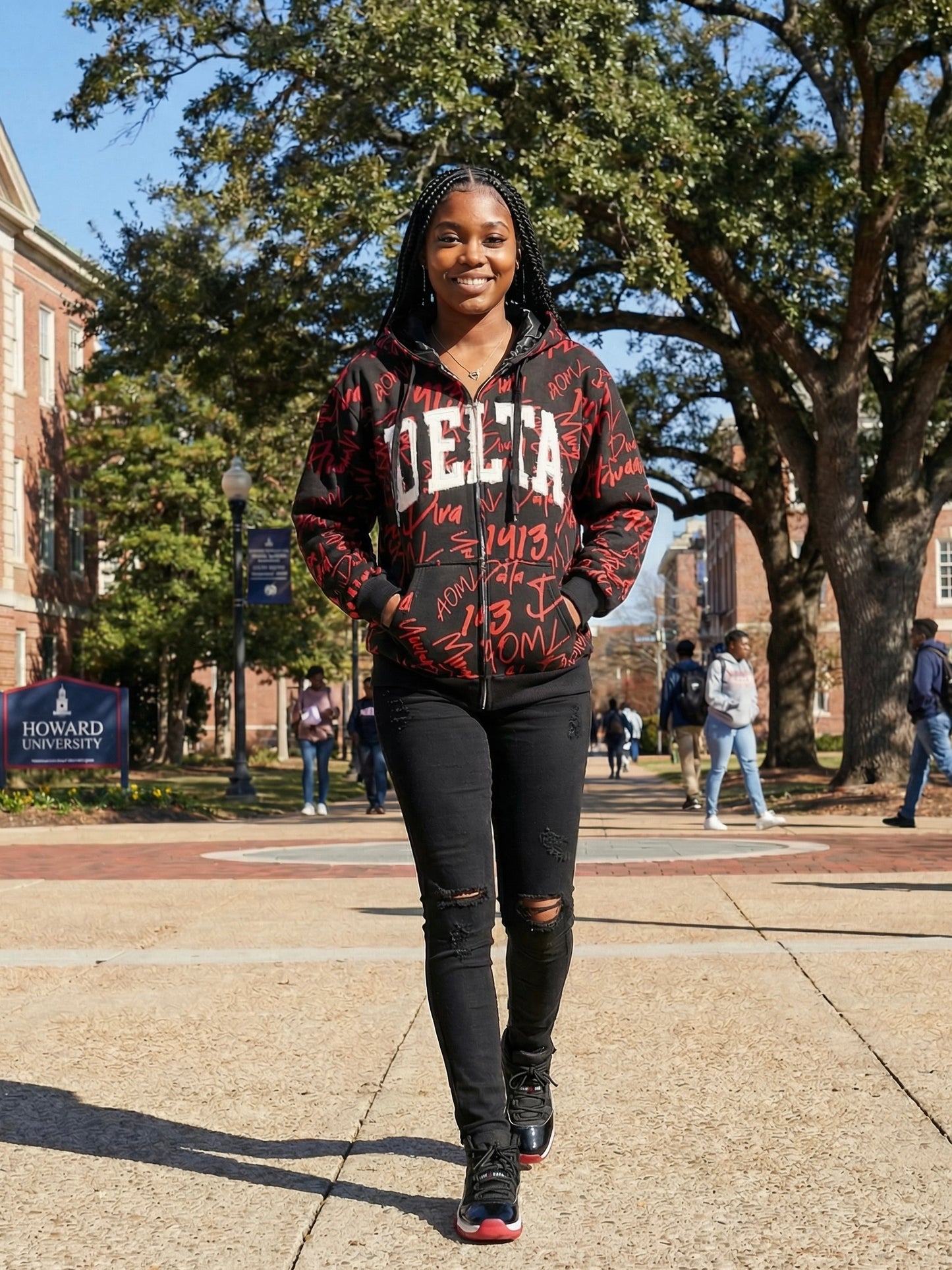 Delta Sigma Theta All Over Print Hoodie Black