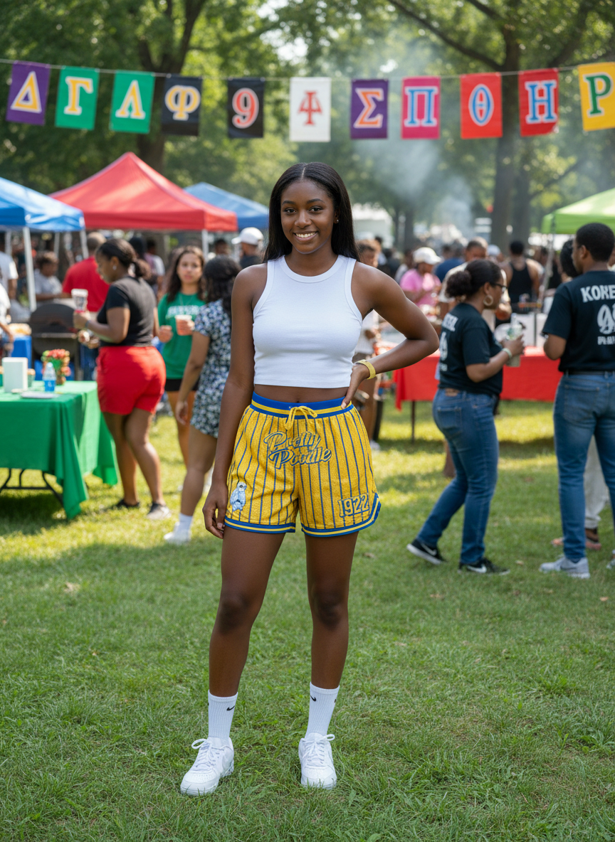 Sigma Gamma Rho Pretty Poodle Pin Striped Mesh Shorts