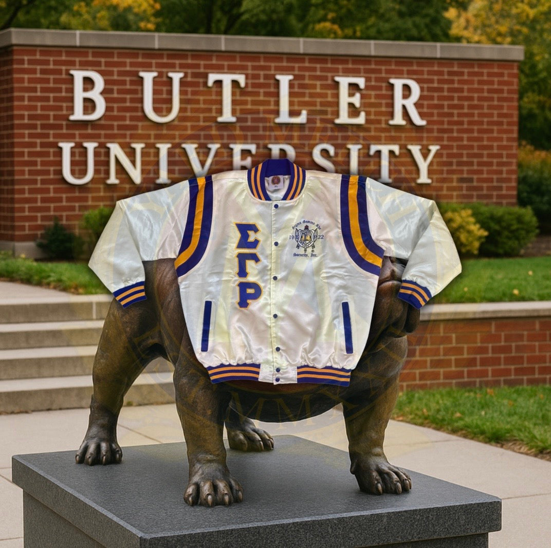 Sigma Gamma Rho Cream Satin Bomber Jacket